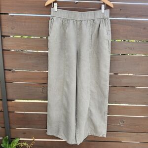 Jones New York 100% Linen Pale Green Wide Leg Pants Coastal Boho Sz L‎